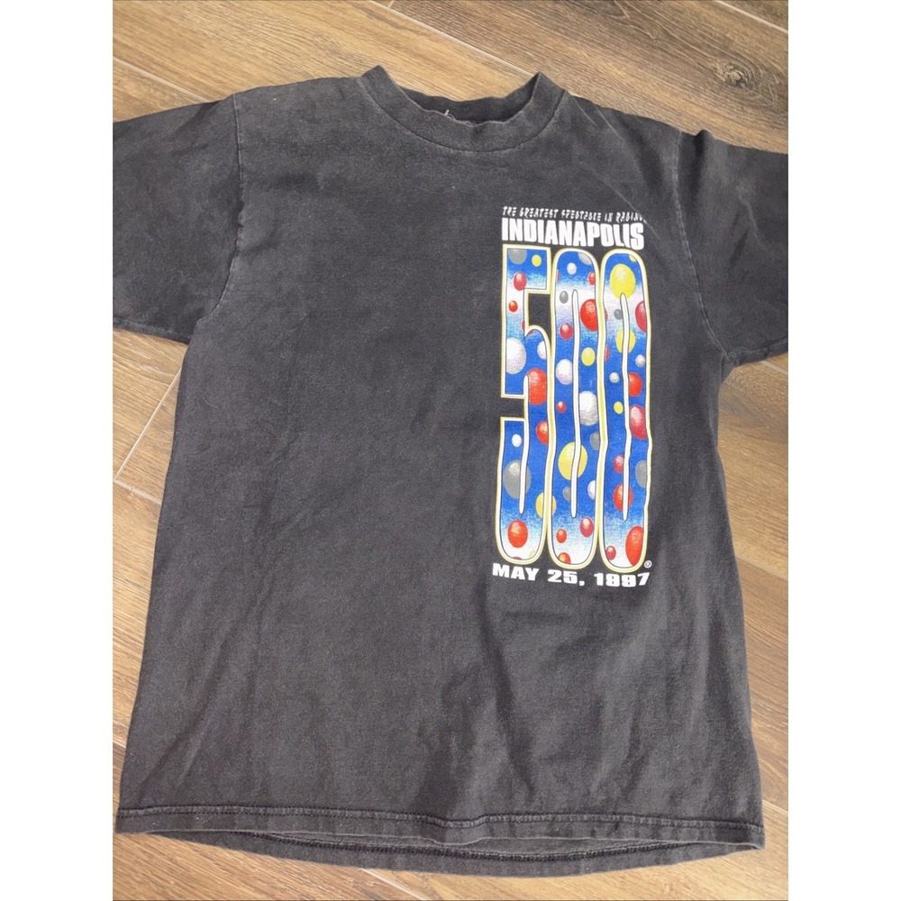 Vintage 90s Indianapolis 500 T-shirt Large Black Spectacle Logo 7 USA